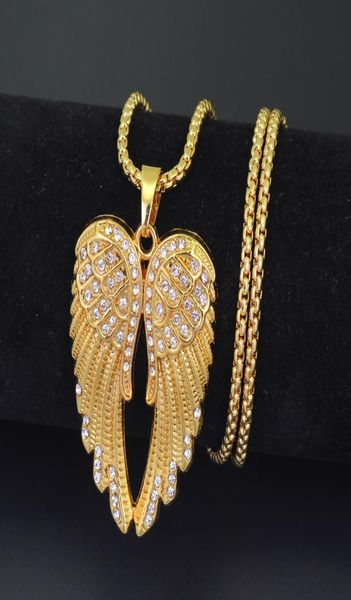 

crystal paved angel wing pendants necklaces for men women gold color alloy hip hop bling iced out rapper jewelry9173551, Silver