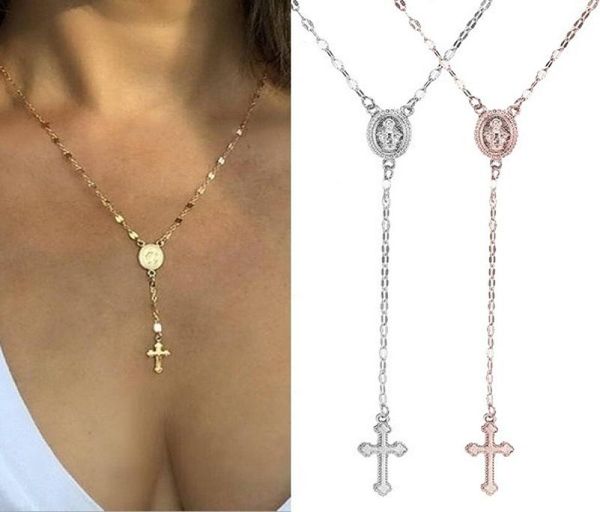 

selling virgin mary virgin religious jesus cross pendant chic gold filled cross rosary men womens necklace6696423, Silver