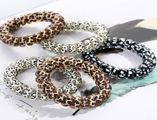 

women girl telephone wire cord gum coil hair ties girls elastic hair bands ring rope leopard print bracelet stretchy hair ropes m07652359, Pink