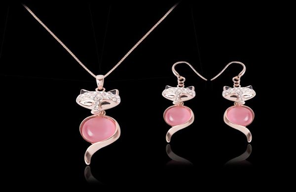 

necklace earrings jewelry set fashion exquisite luxury high grade rhinestone opal 18k gold plated fox party jewelry 2piece set 1797839, Silver