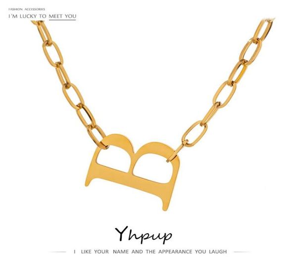 

yhpup stainless steel letter b pendant necklace for women charm metal chain choker necklace statement jewelry 20208506197, Silver