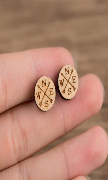 

handmade wooden compass geometric ear studs nautical wood stud earrings personality retro arrow compass stud earrings2112303, Golden;silver