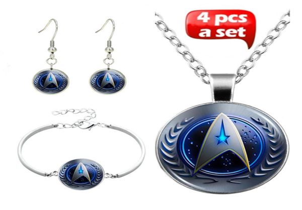 

star trek glass cabochon necklace earrings bangle settotally 4 pcs6532354, Black
