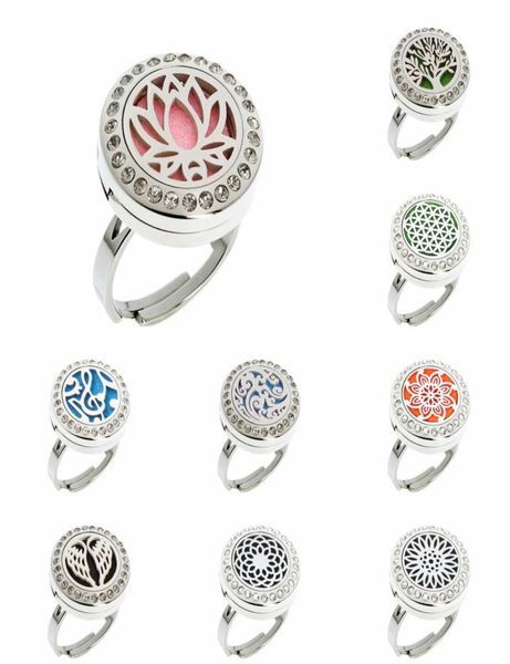 

lotus flower angel wing 20mm crystal 316l stainless steel diffuser ring essential oil aromatherapy perfume rings jewelry women 10p2670452, Silver