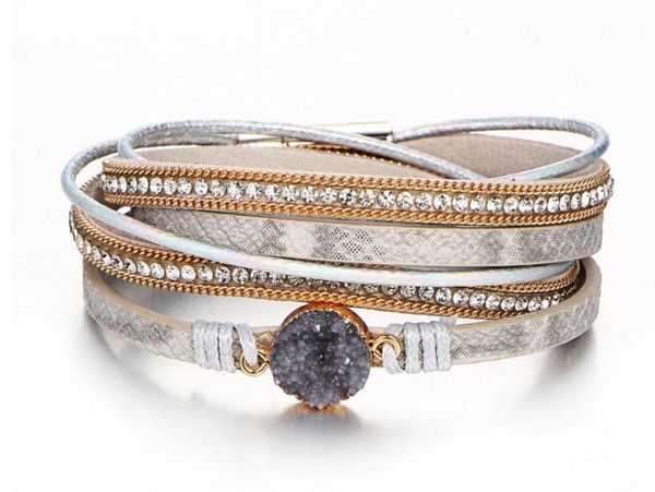 

vintage multilayer leather bracelet for women men new charms wrap bracelets femme fashion jewelry magnetic buckle bracelet9117137, Golden;silver