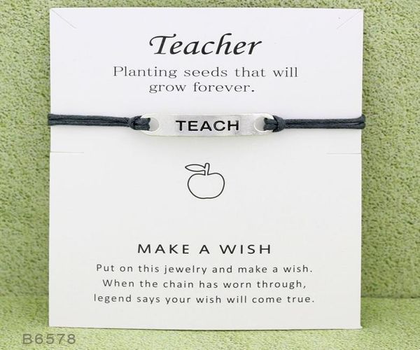 

new infinity wish bracelets with gift card teach charm wax rope wristband for for teachers039day jewelry gift7731416, Golden;silver