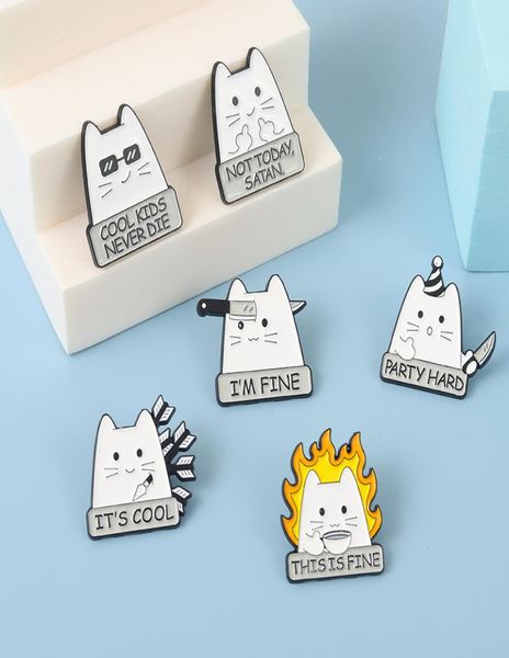 

this is fine cute cat enamel brooches pins cool creative animal metal pin badge denim lapel jewelry gift women kids7803234, Gray