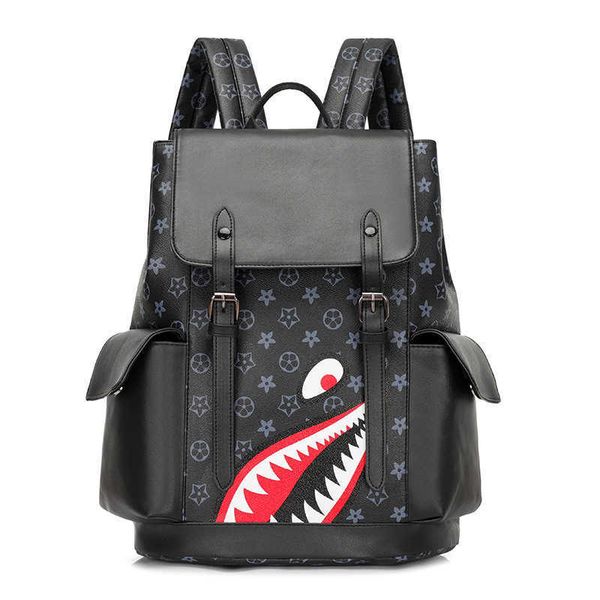 

fashion brand flower men's backpack soft leather schoolbag large capacity leisure business computer bag simple backpack