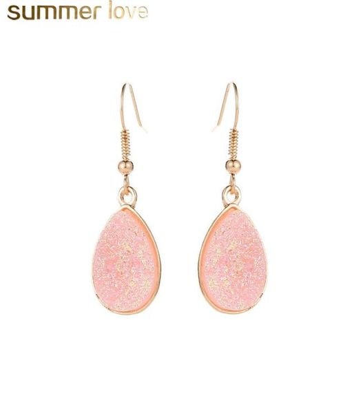 

new druzy resin stone earrings for women water drop earring gold color handmade drusy hook earring jewelry9422019, Silver