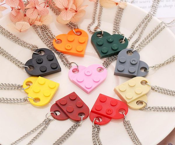 

fashion beads chain necklace building brick love heart pendant necklace for women men couple valentine039s gift trendy necklace7059825, Silver