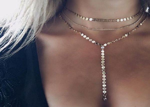 

bliing crystal tassels pendant necklaces sequin collar with rhinestone tassel chain necklace gold silver multilayer necklace for 6244467