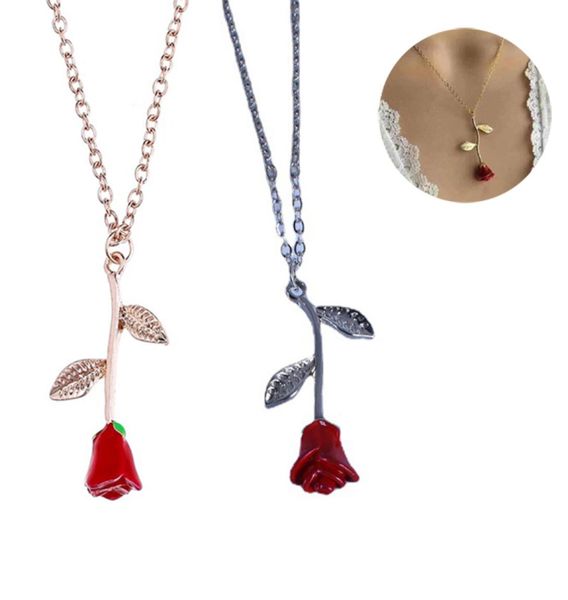 

romantic red rose pendant necklace valentine039s day gift fashion necklaces for girlfriend designer women jewelry accessories7045710, Silver