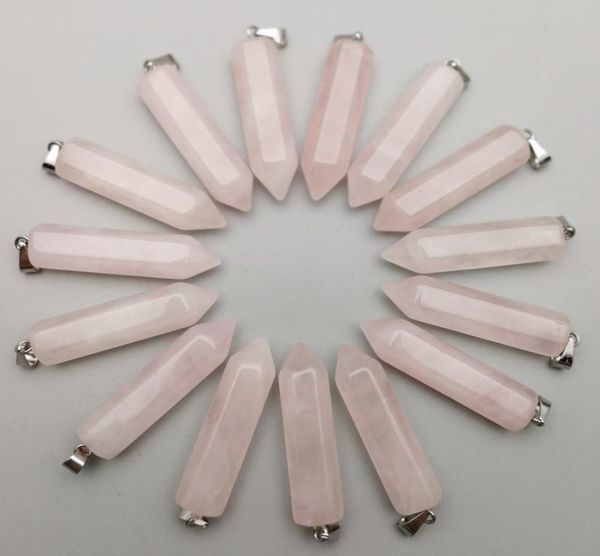 

natural stone hexagon prism rose quartz pendants pink crystal pendants clear chakras gem stone fit earrings necklace making assort3173048, Bronze;silver