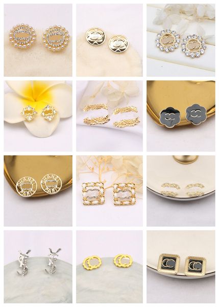 

designer letters stud earring women double letter colorful zircon studs earrings wedding party jewerlry gifts 20style, Golden;silver