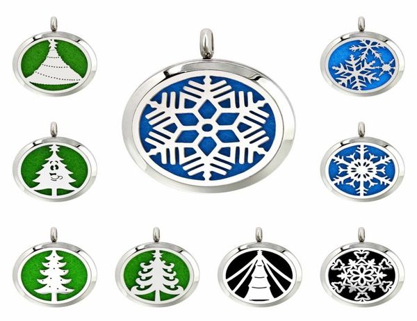 

snowflake christmas tree 30mm 316l stainless steel diffuser necklace pendant essential oil aromatherapy perfume locket 10 pads no8427504, Silver