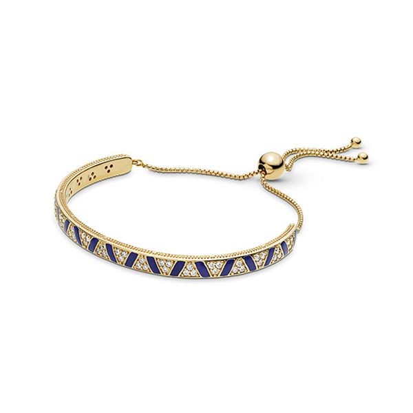 

blue stripes and stone slider bracelet for pandora golden tassel bracelets designer jewelry girlfriend gift crystal diamond luxury gold brac, Golden;silver