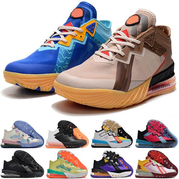 

mens james lebron 18 low basketball shoes 18s space jam tune squad heart of lion zero dark 23 black red bred stewie blue purple sports sneak