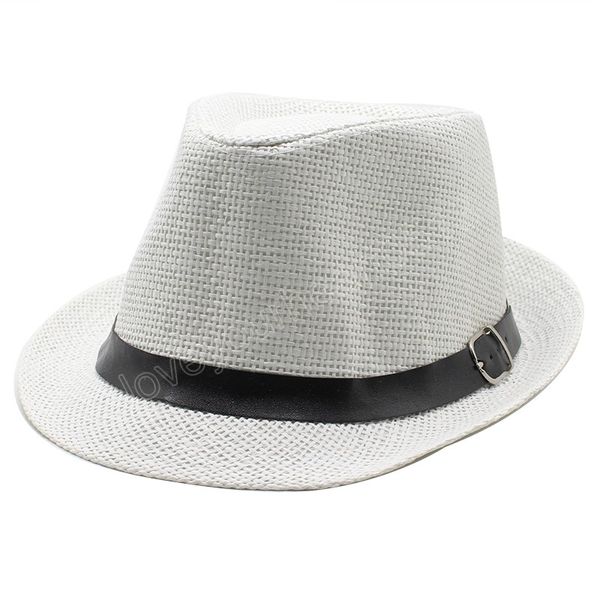 

fashion summer casual beach trilby large brim jazz sun hat paper straw women men cap with black leather belt, Blue;gray