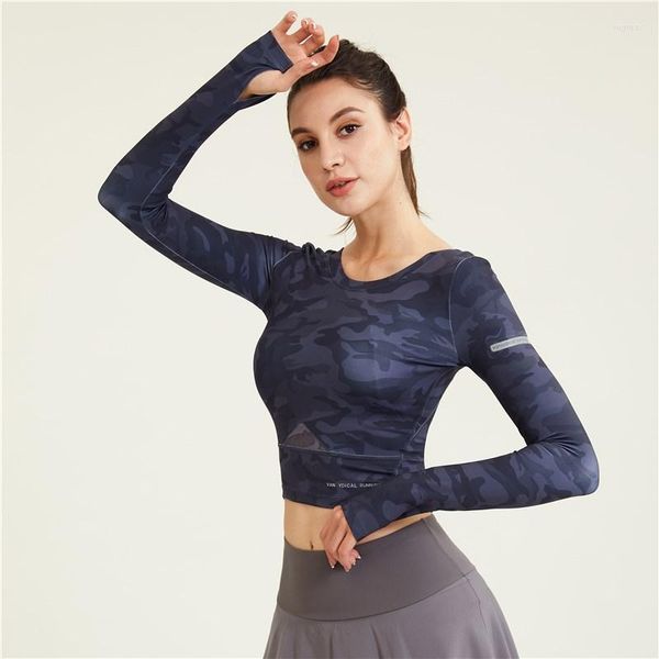 

shirts active women camouflage sport high elastic printing gym yoga running breathable long sleeve t-shirts tie dye top
