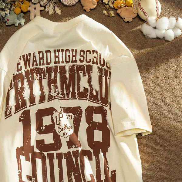 

womens tshirt summer american retro alphabet printed short sleeved tshirts for men and women ins loose and versatile casual half sleeves 230, White