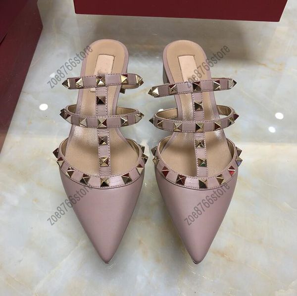 

designer ladies pointed toe flat sandals chain designer flat single shoes fashion ladies summer classic home out resort top, Black