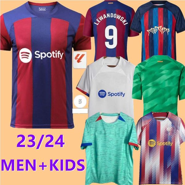 

2023 2024 barcelona player fans version new style soccer jerseys lewandowski reddish blue home white away green third yellow 4th rosalia 202, Black;yellow
