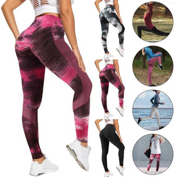 

pants yoga active running leggings high for women workout waist tights tummy with pockets tie-dye spandex