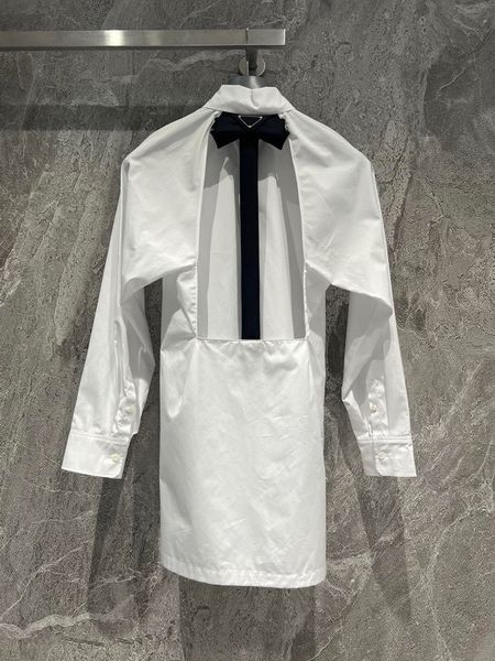 

2023 fashion new long sleeve women's lapel elegant white blouse bow backless female blouses patchwork office casual ladies top