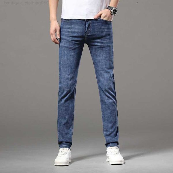 

designer jeans summer denim trousers for men casual medium waist cotton slightly elastic blue youth european business casual jeans