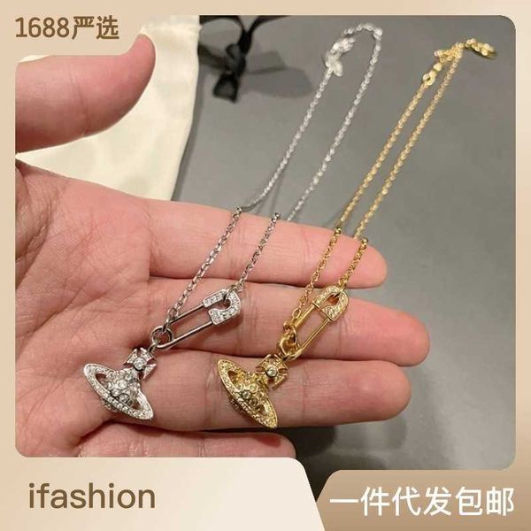 

classic empress dowager vivian pin set diamond collar chain tiktok kwai live necklace, Silver