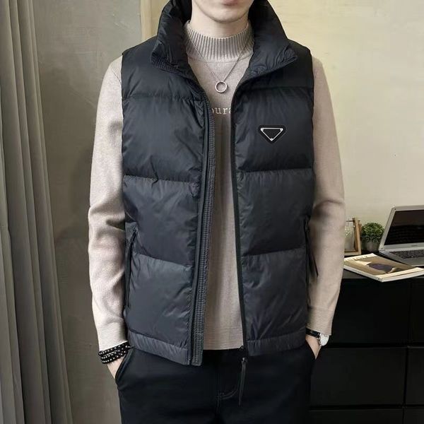 

fashion designer men vest mens gilet men jacket winter coat black standing collar sleeveless vests coats clothing, Black;white