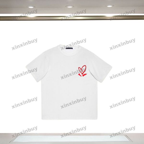 

xinxinbuy men designer tee t shirt 23ss 1854 love letter printing pin short sleeve cotton women white black blue xs-2xl, Black;brown