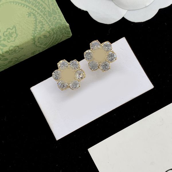 

Elegant Crystal Pearl Letter Heart Bow Ear Stud Earrings Vintage Brand Designer Copper Silver Jewelry for Fashion Women Love Wedding Party Gift High Quality