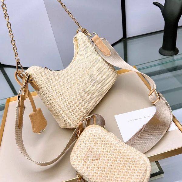

designer raffia straw summer women's mens weave beach vacation bags hollow out 3-in-1 handbag tote crossbody travel fashion handbags sh