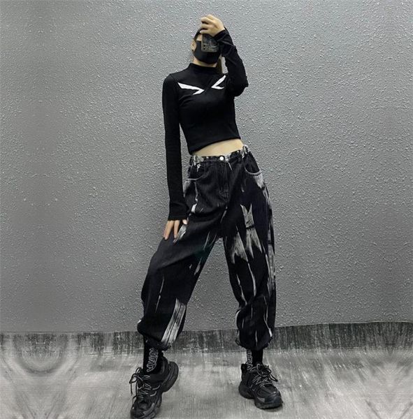 

women039s jeans baggy woman high waist loose pants tie dye hippie denim goth harem graphic black streetwear vintage9453805, Blue