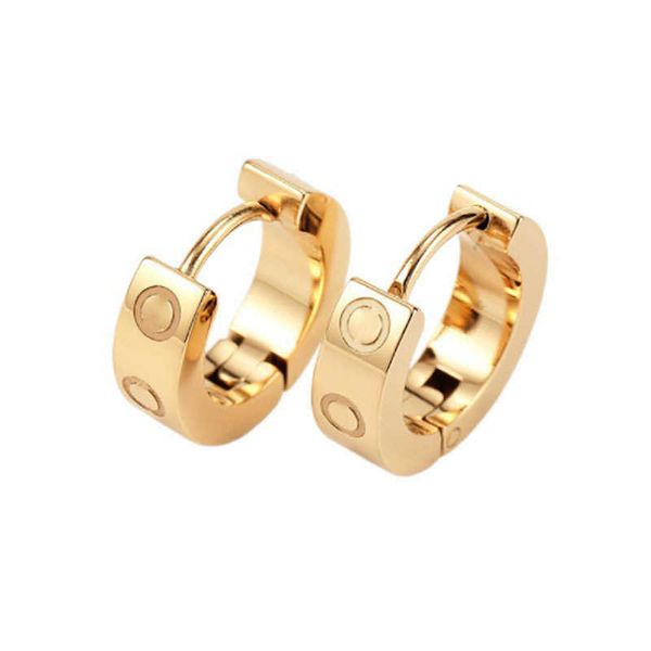 

internet celebrity popular open-end titanium steel earrings with buckle and straight shaped l7fg, Golden;silver
