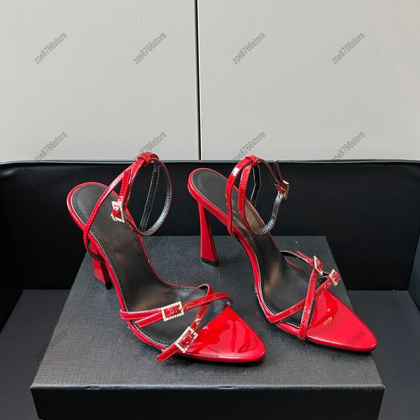 

elegant ladies dress shoes black rhinestone women's high heels designer patent leather summer sandals classic queen wedding party resor