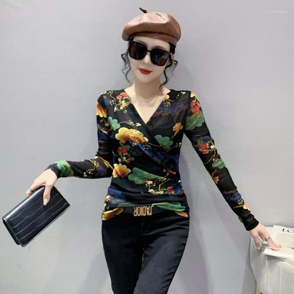 

women's t shirts shirt female vintage elastic mesh tshirt tight women tee long sleeve korean style woman t-shirt, White