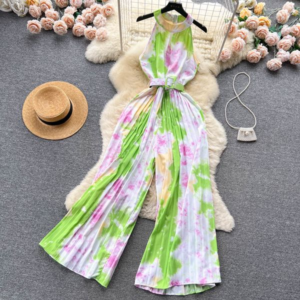 

summer vintage women's two piece pants jumpsuits elegant notched collar short sleeve wide leg romper female beige/green/red jumpsuits w, White