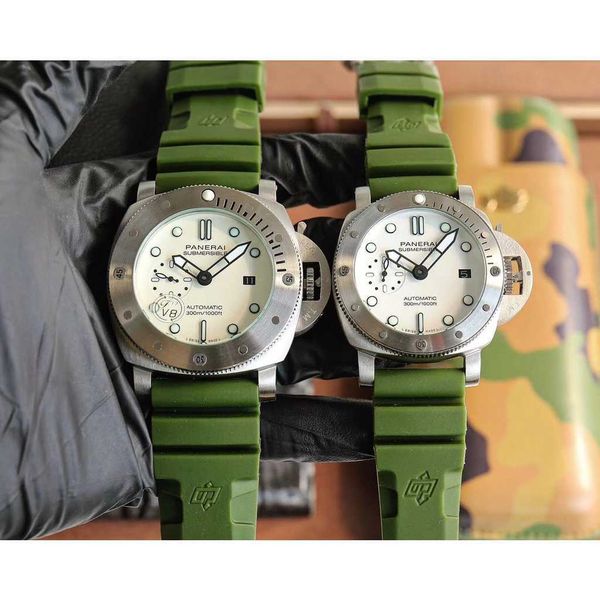 

luxury mechanical watch panaral_ sapphire mirror swiss automatic movement size 44mm 47mm imported rubber strap x6v0, Slivery;brown