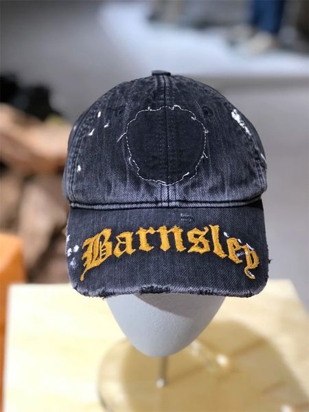 

2023ss rose washed distressed embroidery splashed ink duck tongue cap kanye same hat fashion trend for men and women, Blue;gray