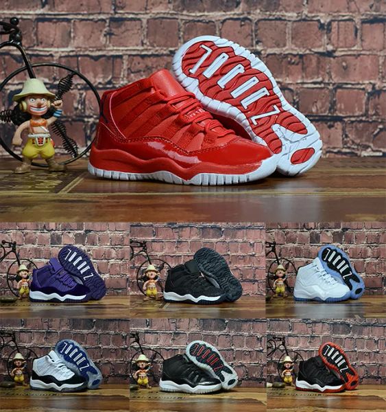 

kids 11 white red cap gown gym red black stingray ovo midnight navy bred shoes 11s boy girls kids basketball sneakers