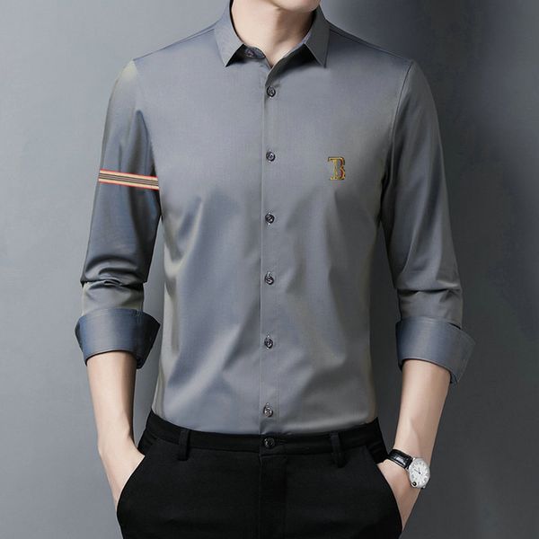 

2023 designer men's luxury pole collar short autumn and winter embroidered long sleeve shirt slim british business casual fashion t-shi, White;black