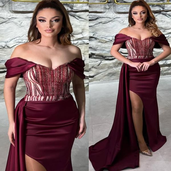 

2023 aso ebi beaded mermaid prom dress satin evening formal party second reception birthday engagement gowns dresses robe de soiree zj711, Black