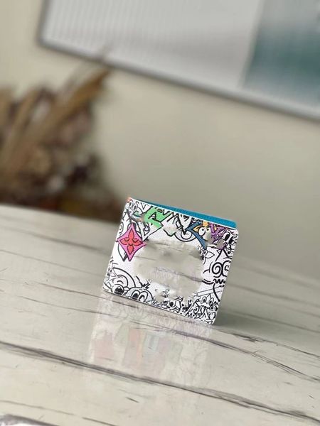 

m82023 men's new luxury graffiti short wallet card bag, Red;black