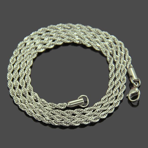 

designer jewelry titanium steel rope chain twist chain 30inch 75cm hip hop necklace couple necklace silver gold rapper night club jewelry go