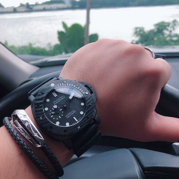 

luxury mechanical watch panaral_ sapphire mirror swiss automatic movement size 47mm imported rubber strap 6tu7, Slivery;brown