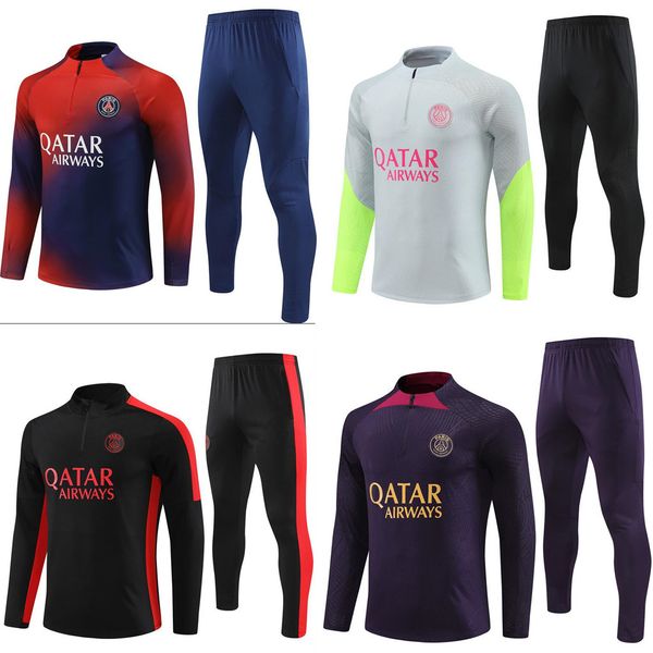 

22 /23/24 paris tracksuits training psgs chandal 2022 23 24 mbappe kit survetement foot tuta jacket retro futbol soccer football men and kid, Black