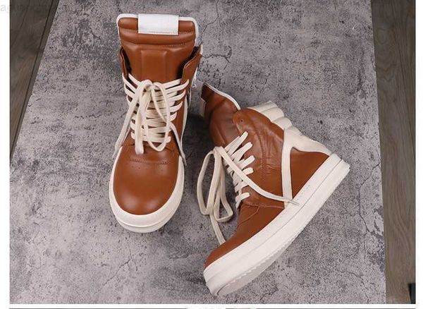 

rick shoes ro owens sheepskin yellow high increase round head casual sneakers for men's women's, Black