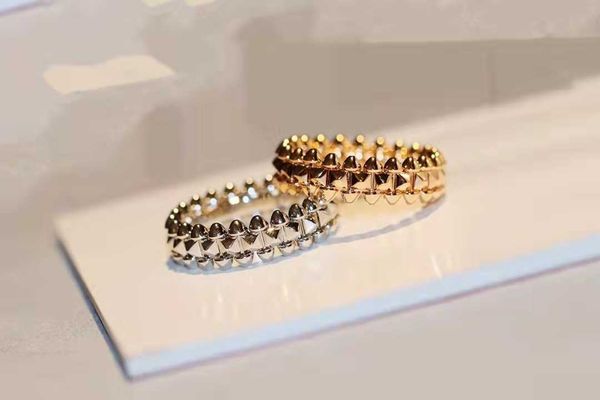 

high version carti v gold rivet ring with plated smooth surface can rotate solid geometry two-color for men and women, Silver